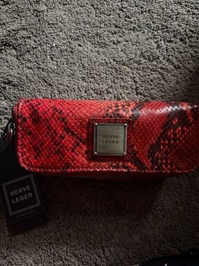 Herve Leger Red and Black Snakeskin Zip Cosmetic Pouches (Set of 3)